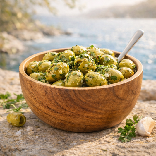 Olives vertes cassées à l’ail